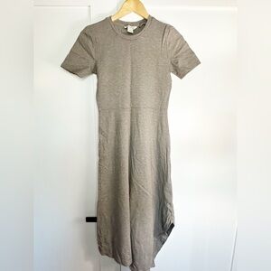 Club Monaco midi Asymmetrical hem T-shirt dress small brown gray stretch casual